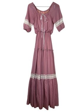 VTG Roberta California Prairie Maxi Dress Swiss Dot Lace Coquette Cottagecore